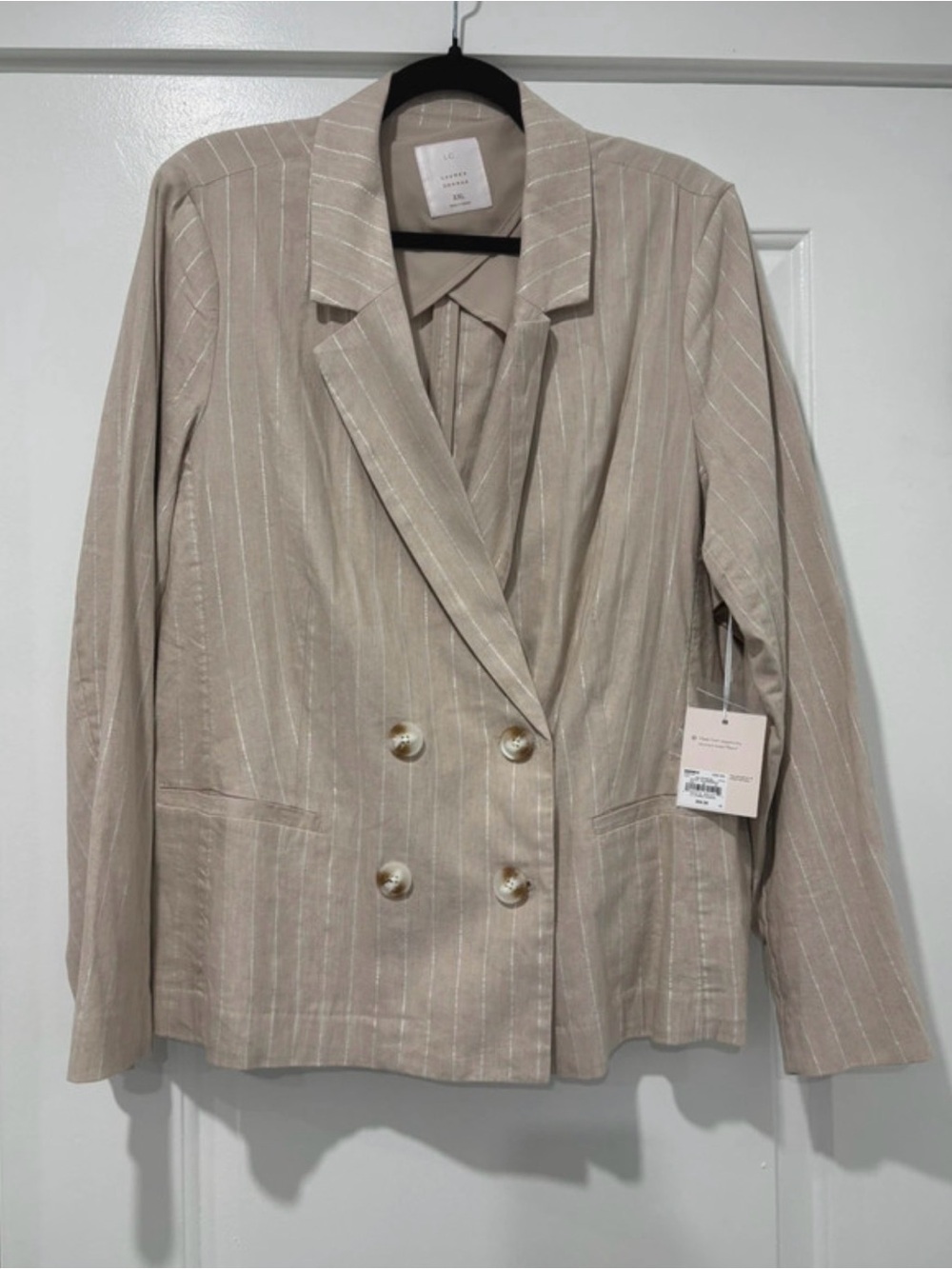 LC Lauren Conrad Beige Pinstripe Double-Breasted Blazer